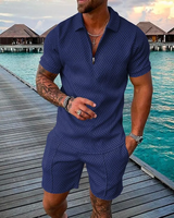 Ensemble de survêtement personnalisé pour homme, couleur unie, avec polo zippé à manches courtes et short, pour le sport et le jogging