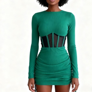 Robes pour femmes à col rond, sexy, à manches longues, à volants, en maille, avec laçage à la taille, tendance - Product Image 3