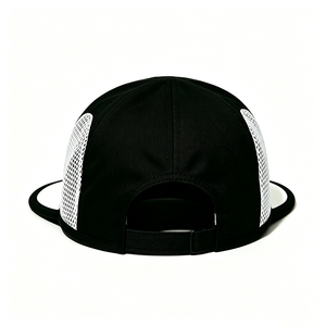 Casquette de camping personnalisée 5 panneaux en toile, corps noir, bordure blanche, broderie ACE Montagne, impression par sublimation, séchage rapide, respirante, pour l'extérieur - Product Image 4