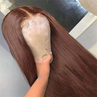 Pelucas de Cabello Humano Natural Liso Marrón Chocolate 13x4 13x6 con Encaje Frontal para Mujeres Negras, Peluca de Cabello Vietnamita Virgen
