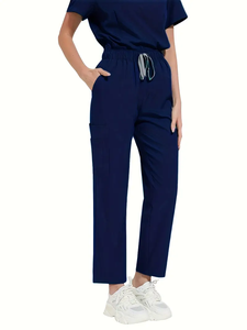 Tenue médicale unisexe décontractée d'été en jean, col montant, <span class=keywords><strong>couleur</strong></span> unie, multi-poches, uniforme d'<span class=keywords><strong>hôpital</strong></span> élégant - Product Image 2