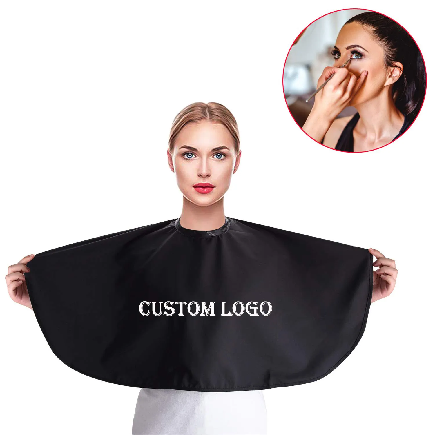 Benutzer definiertes Logo Make-up Cape Wasserdicht Beauty Salon Friseur Lätzchen Haar Färbung Schneiden Shorty Smock Styling Shampoo Friseur Cape