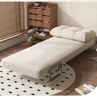 Fauteuil-lit convertible en métal avec accoudoirs, coussin rembourré à grille, inclinable multi-angles