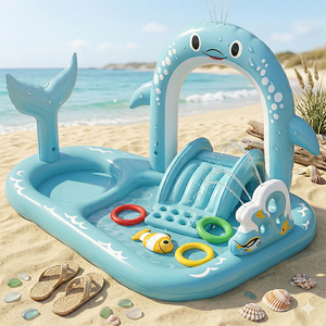 Centro de Juegos Inflable con Tobogán y Aspersor, Piscina Infantil con Temática Oceánica, Piscina Inflable de Verano para Jardín - Product Image 3
