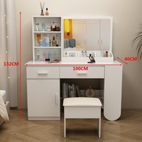 Commode moderne en bois, coiffeuse blanche avec miroir et tiroirs pour petits appartements, chambre à coucher, ensemble de coiffeuse avec lumière LED