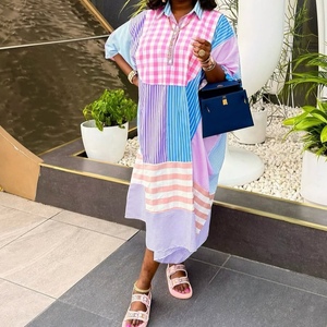 ชุดเดรสยาวลายทางคอปกสไตล์ลำลองสำหรับผู้หญิงไซส์พลัสสไตล์แอฟริกัน - Product Image 3