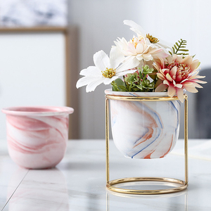 Pot de fleurs en céramique émaillée durable avec support en métal - Product Image 4