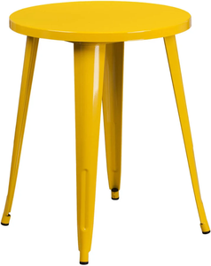 Modern Durable <b>Yellow</b> Metal Restaurant Set Round Table and Booth Seat <b>Chairs</b> Indoor Bistro Dining Set - Product Image 3