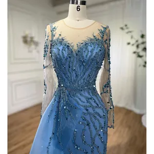 Abiti da Sera Eleganti a Sirena Blu a Maniche Lunghe <span class=keywords><strong>con</strong></span> Spacco Alto e Sopragonna Laterale Serene Hill 2024 per Feste Modello LA72044 Personalizzato - Product Image 5