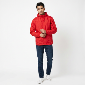 Lightweight 100% Cotton Windproof Hooded Stand Collar Full Zipper Outdoor Windbreaker Jacket - Product Image 1