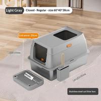 Litière pour chat de 65 L, entièrement fermée, à entrée supérieure, rectangulaire surdimensionnée, en acier inoxydable, anti-éclaboussures, disponible en OEM/ODM