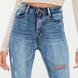 Jeans Blu Sexy a Basso Prezzo, Produzione Personalizzata all'Ingrosso, Nuovo Design, Nuovi Arrivi, Eleganti Jeans a Sigaretta OEM Cina con Tasche per Donne - Product Image 4