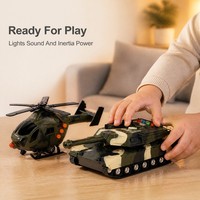 Ataletli Işıklı ve Sesli Askeri Oyuncak Seti, Savaş Uçağı, Helikopter, Tank ve Asker Figürü ile Çocuklar İçin Hediye Kutusu Seti