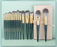 Ensemble de 15 pinceaux de maquillage personnalisés YMF de luxe, échantillon gratuit, écologiques, vegan, poils synthétiques doux, étiquette privée, couleur verte