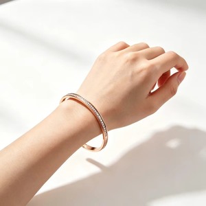 Bijoux minimalistes plaqués or 18 carats/or rose/argent pour un usage quotidien, bracelet jonc en CZ pour femmes - Product Image 5