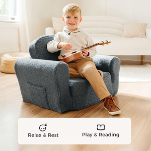 Giving Tree <b>Kids</b> <b>Sofa</b> Folding Plush Chair For Children And Pets Blue Color With Side Pocket And Soft Cushion - Product Image 2