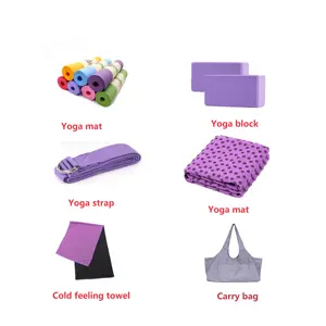 Conjunto de tapete de yoga com blocos e correia, toalha e toalha longa para ioga