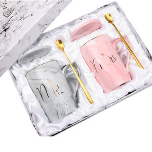 2025 Unique Promotional Product Marble Mug Printed Porcelain Design Ceramic MR MRS Coffee Couple Gift Cup Set for Wedding Gifts