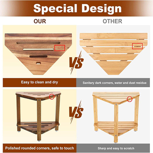 Banco de Ducha Esquinero de Madera de Acacia Impermeable, Taburete Triangular de <span class=keywords><strong>Baño</strong></span> de 2 Niveles con Patas Antideslizantes para Afeitar y Almacenamiento - Product Image 2