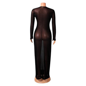 Voorraad 5 Kleuren Plus Size Jurk Lange Mouwen Maxi Jurk Mesh Doorzichtig Vrouwen Jurk Cover Up Strandkleding S-2XL - Product Image 3