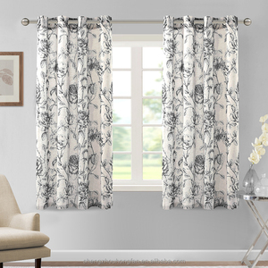 Boho Floral Lin Rideaux, Semi Sheer Light Filtering Grommet Farmhouse Vintage Rideau, Imprimer Motif Traitements <span class=keywords><strong>pour</strong></span> Chambres - Product Image 1