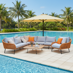 <span class=keywords><strong>Mesa</strong></span> <span class=keywords><strong>Plegable</strong></span> para Acampar al Aire Libre con Sofá de Mimbre Sintético y Estructura de Hierro, Diseño Moderno y Simple, Cojines para Jardín, Patio o <span class=keywords><strong>Terraza</strong></span> - Product Image 2