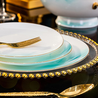 Service de table en porcelaine de luxe, 72 pièces, bordure dorée fine, pour 12 personnes, service de table en céramique