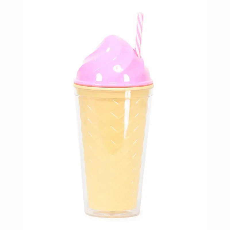 Wideal Summer Ice Cream Cone Cup AS Double Plastic Cup Plastic Straw Cup
