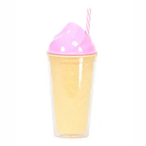 Wideal-taza de cono de helado de verano, taza de plástico de pajita Doble
