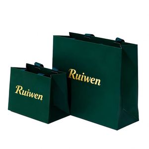 Bolsas de Papel para Envasado de Cosméticos y Ropa, Bolsas de Compra de Papel Personalizadas de Lujo en Color Verde - Product Image 3