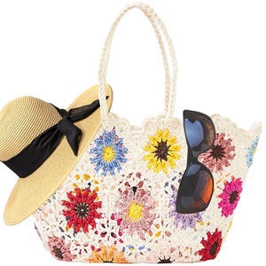 Borsa da donna con ricamo Boho a fiori in paglia borsa da spiaggia traforata a <span class=keywords><strong>tracolla</strong></span> lavorata all'<span class=keywords><strong>uncinetto</strong></span> - Product Image 2