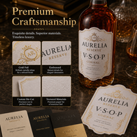 Étiquette personnalisée pour bouteille de Cognac, Whisky ou Vin – Papier texturé de qualité supérieure, dorure à chaud, gaufrage, découpe, autocollant adhésif pour emballage de spiritueux
