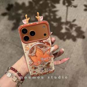 Bonito Soporte Magnético Tridimensional con Orejas de Ciervo y Hoja de Arce 13, Compatible con iPhone 17 <span class=keywords><strong>Pro</strong></span> Max, Transparente, Superventas - Product Image 2