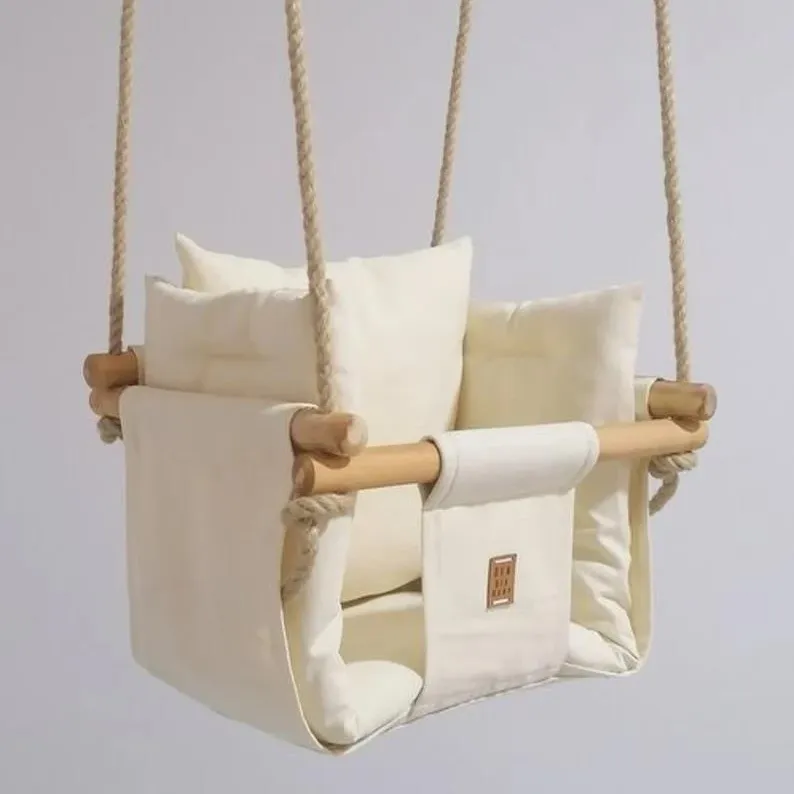 Hamac balançoire en bois pour bébé, jouets de balançoire à dos haut, cadeau de premier anniversaire