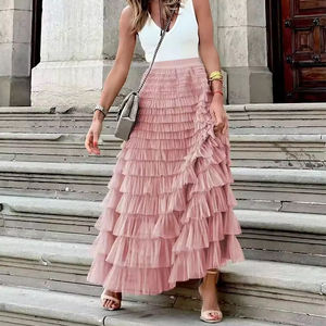 Vente chaude femmes élégantes grande taille robe <span class=keywords><strong>longue</strong></span> pli imprimé léopard Wrap <span class=keywords><strong>Tulle</strong></span> <span class=keywords><strong>jupe</strong></span> Style uni femmes élégantes dames <span class=keywords><strong>jupe</strong></span> - Product Image 3