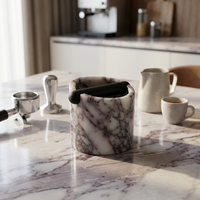 Boîte à expresso en marbre Calacatta Viola de luxe, outil de barista artisanal en pierre naturelle pour bar à café haut de gamme et décoration intérieure