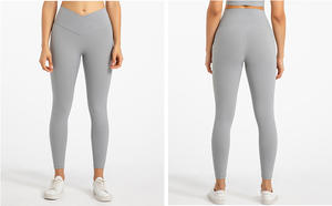 Mallas de Yoga de cintura alta para mujer OEM ODM, pantalones deportivos de corte en V sin costuras con cierre de cintura elástica, conjunto de patrón sólido estilo TikTok - Product Image 5