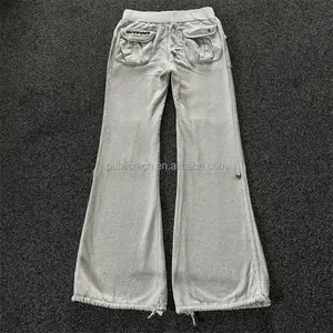 Streetwear Manufacturer Custom Print Logo Oversized Baggy Stacked Zip Pocket Pants French Terry Blank Men Flare Sweatpants