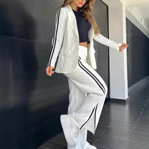 <b>Women's</b> Casual Lapel <b>Suit</b> Wide Leg <b>Pants</b> Two Piece Set Khaki Smlxl2xl3xl Europe & America Style Stripes & Checks 90%-95% Fabric - Product Image 2