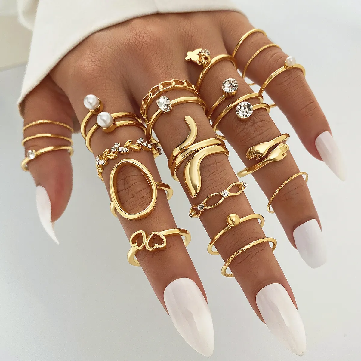 VKME Set cincin wanita, untuk perhiasan wanita berlian imitasi, mutiara, modis
