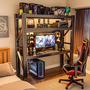 Escritorio para juegos HJ-DJZ de acero laminado en frío con forma de Z y estantes de almacenamiento de varias capas, con superficie superior ajustable para uso en el hogar u oficina. - Product Image 6