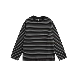 Camiseta Básica Retro a Rayas, Formal, 100% Algodón Ecológico, Holgada, de Manga Larga para Hombre y Mujer - Product Image 3