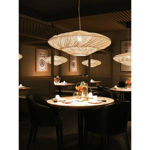 Lampe suspendue ovale en rotin de style japonais, LED E27, protection des yeux, pour chambre à coucher, bureau, salon de thé, maison d'hôtes - Product Image 4