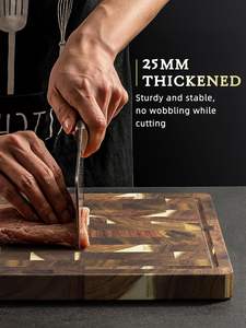 Ensemble de 3 planches à découper en bois d'acacia pré-oléées, extra larges, épaisses, antidérapantes, en bois de grain traversant, pour la préparation des repas en cuisine - Product Image 6