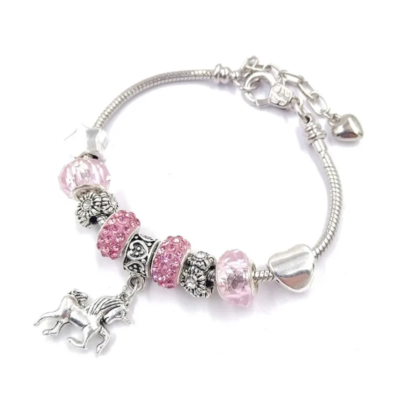 2020 Diy Roze Kristal Cz Hores Armband Dangle Kids Vrouwelijke Liefde Hart Bead Charm Armband
