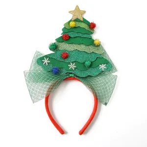 Hoge Kwaliteit Kerstboom Haarband Met Pluche Kerst Bal Haaraccessoires En Heldere Gouden Ster Hoofdband