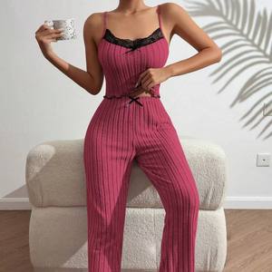 Pyjama d'été confortable pour femme, en tricot côtelé, sans bretelles, respirant, taille haute avec soutien élastique à la taille, vêtements <span class=keywords><strong>de</strong></span> nuit - Product Image 2