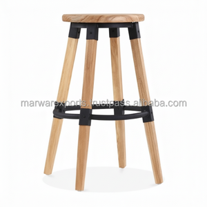 Elegante Taburete Alto Redondo de Madera Maciza con 75 cm de Altura de Asiento, Aspecto Antiguo para Muebles de Sala de Estar - Product Image 1