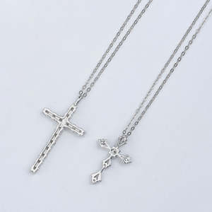 Collar con Colgante de Cruz de Plata de Ley 925 con Moissanita VVS Brillante, Chapado en Oro Blanco, para Hombre y Mujer, Unisex, Venta al Por Mayor - Product Image 3