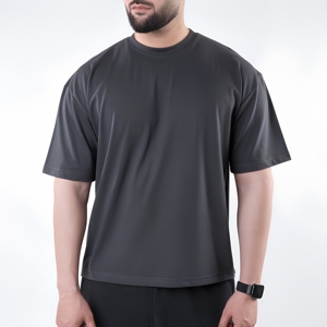 T-shirt décontracté pour homme, gris foncé, à manches courtes, col rond, séchage rapide, coupe ample, tricoté, couleur unie - Product Image 1